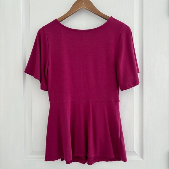 Betabrand Erin Peplum Top Small Maroon Flutter Sleeves - Picture 5 of 8